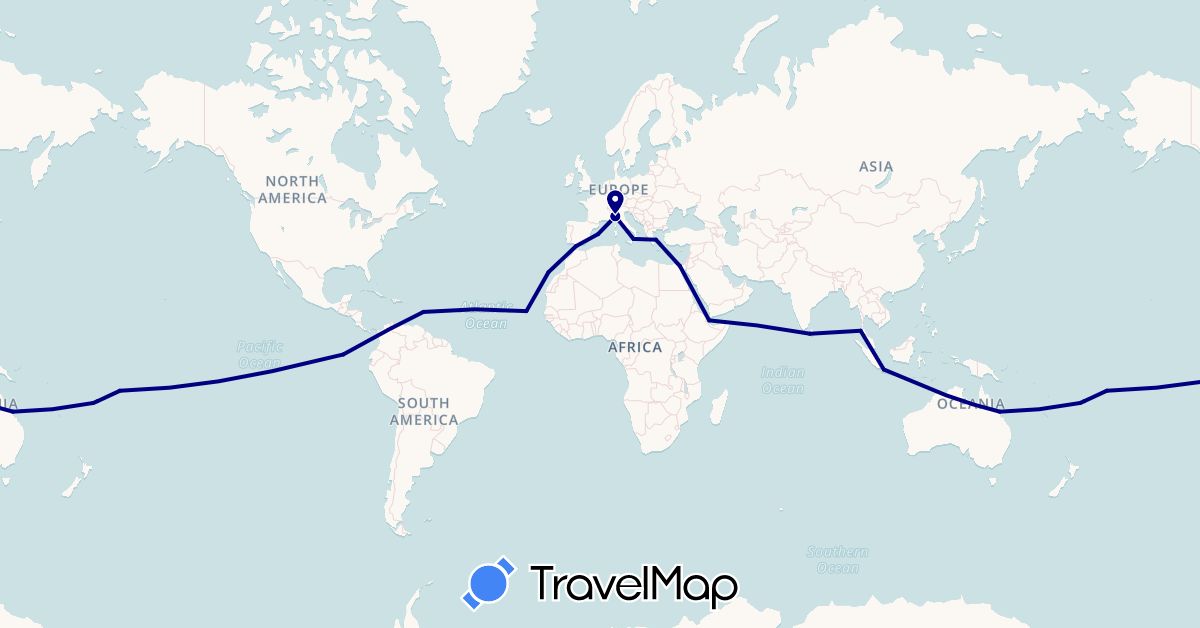 TravelMap itinerary: driving in Australia, Cape Verde, Djibouti, Ecuador, Egypt, Spain, Fiji, France, Gibraltar, Greece, Indonesia, Italy, Sri Lanka, Thailand, Samoa (Africa, Asia, Europe, Oceania, South America)